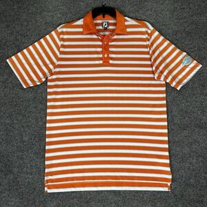 Footjoy Polo Shirt Men's L Orange Striped Athletic Fit Golf Short Sleeve Stretch